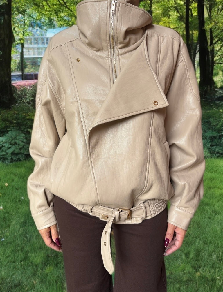 Giacca bomber ecopelle soft touch oversize beige