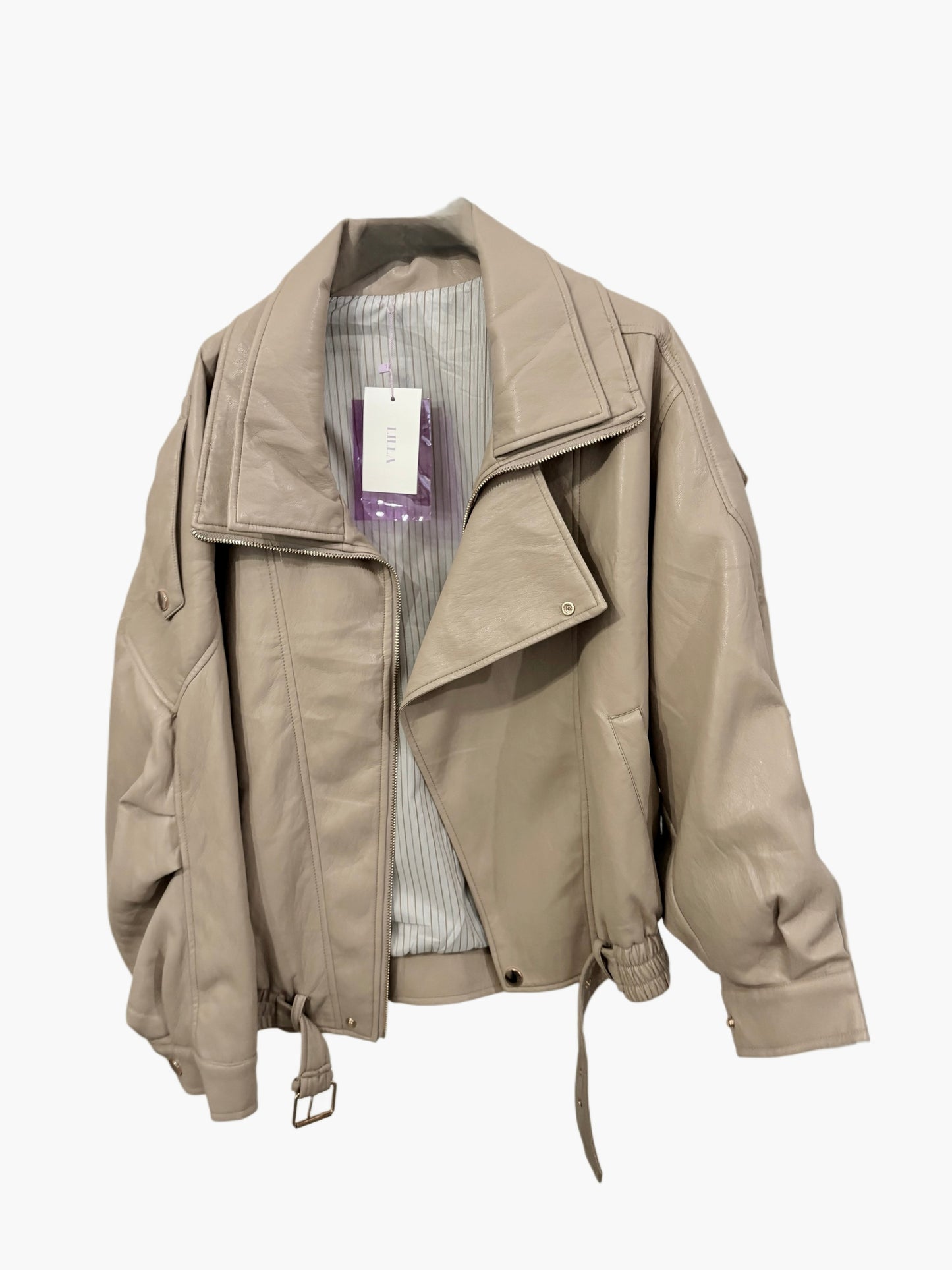 Giacca bomber ecopelle soft touch oversize beige