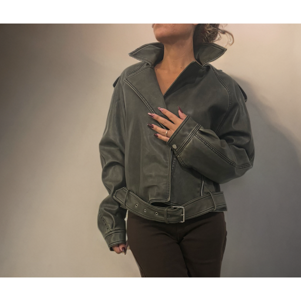 Biker in ecopelle effetto invechiato grigio Il mio negozio modafilo