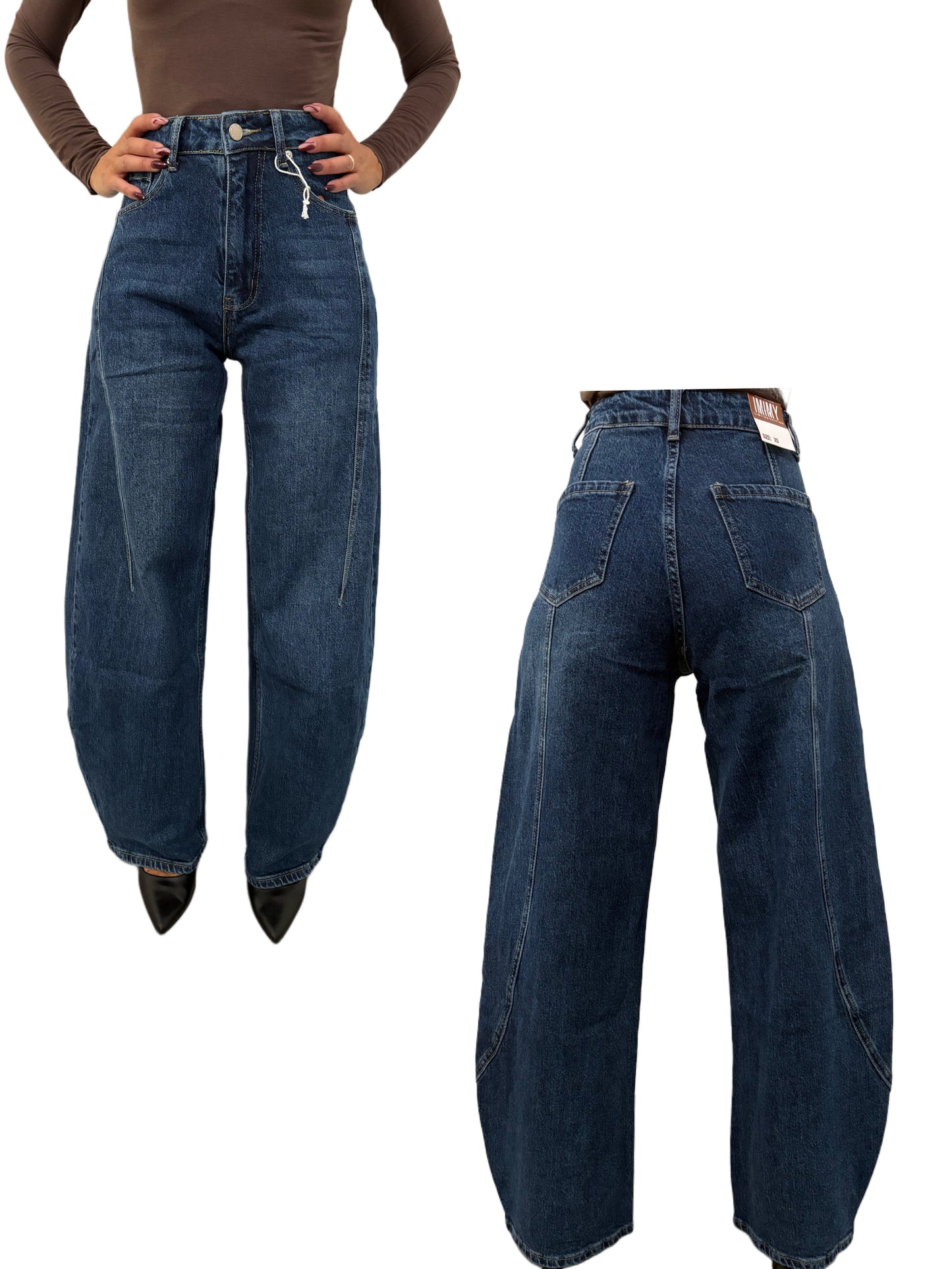 Jeans balloon a vita alta in denim blu