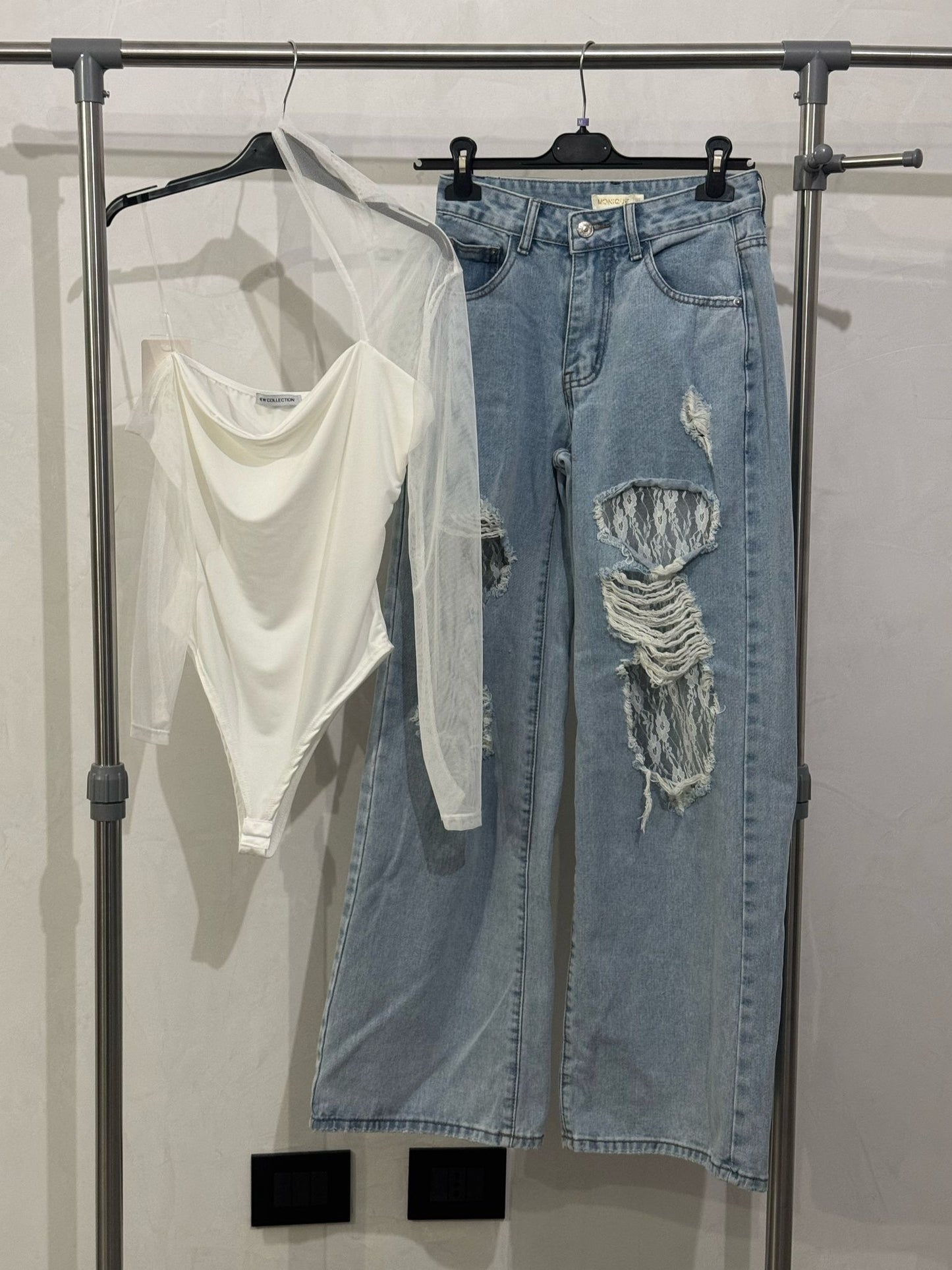 Body monospalla con manica in tulle e drappeggio ModaFilo.com modafilo