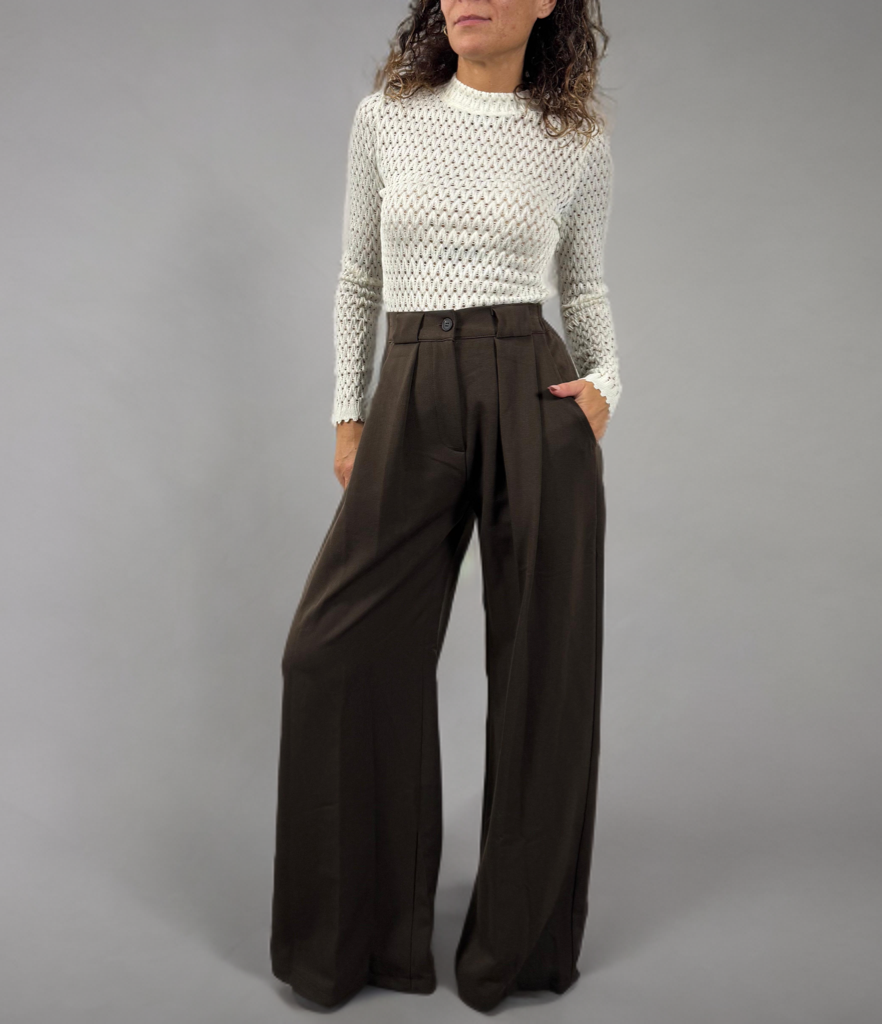 Pantaloni marroni a palazzo con pinces - Disponibile in 2 colori ModaFilo.com modafilo