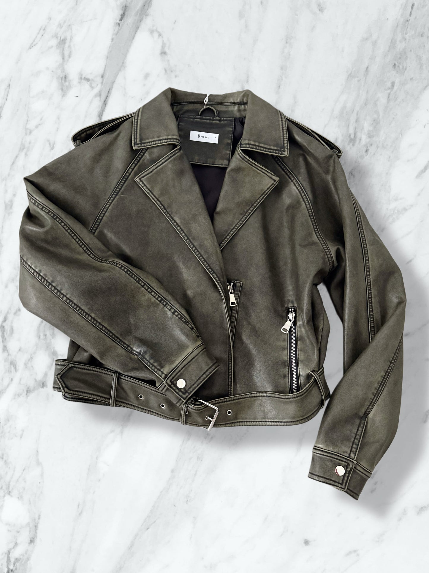 Biker in ecopelle effetto invechiato grigio