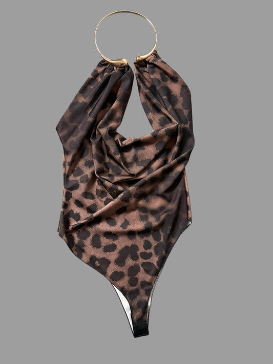 Body animalier con scollo drappeggiato e anello dorato ModaFilo.com modafilo