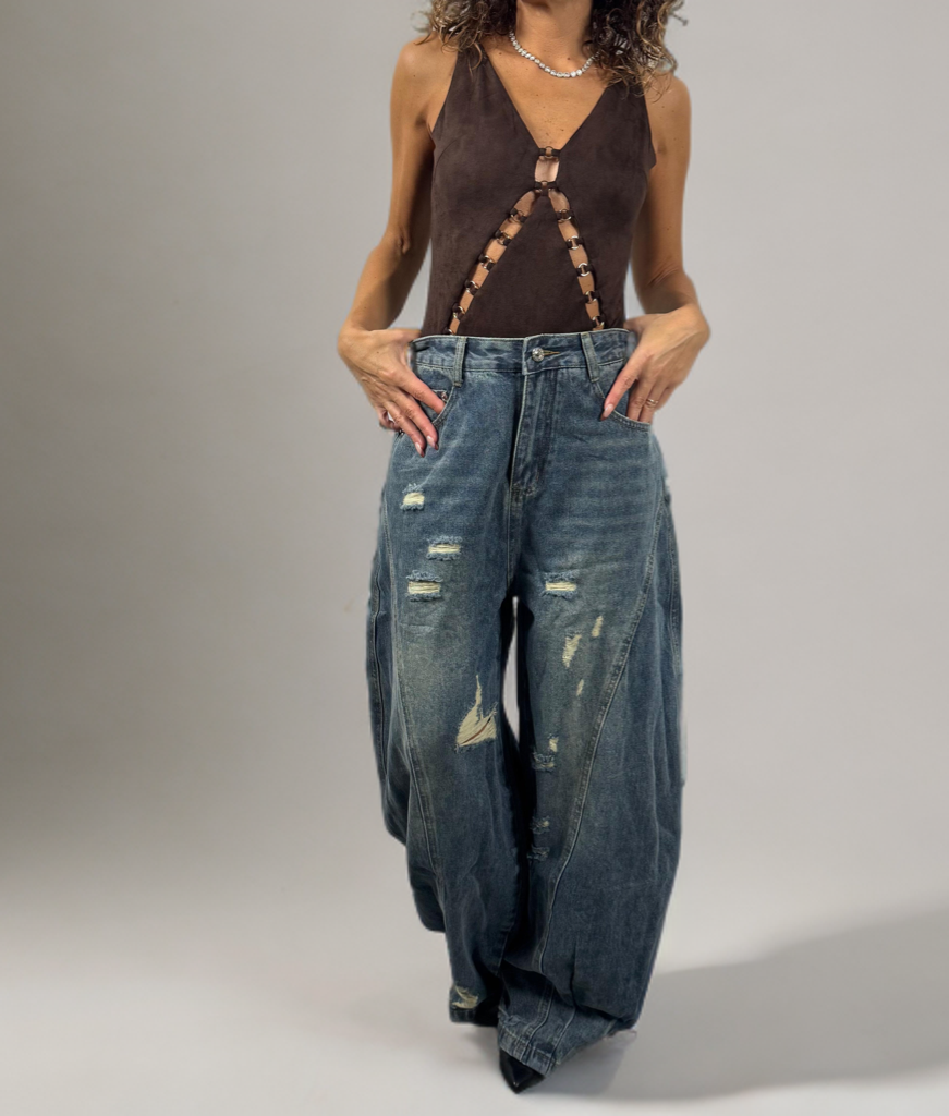 Body marrone effetto camoscio con anelli frontali ModaFilo.com modafilo