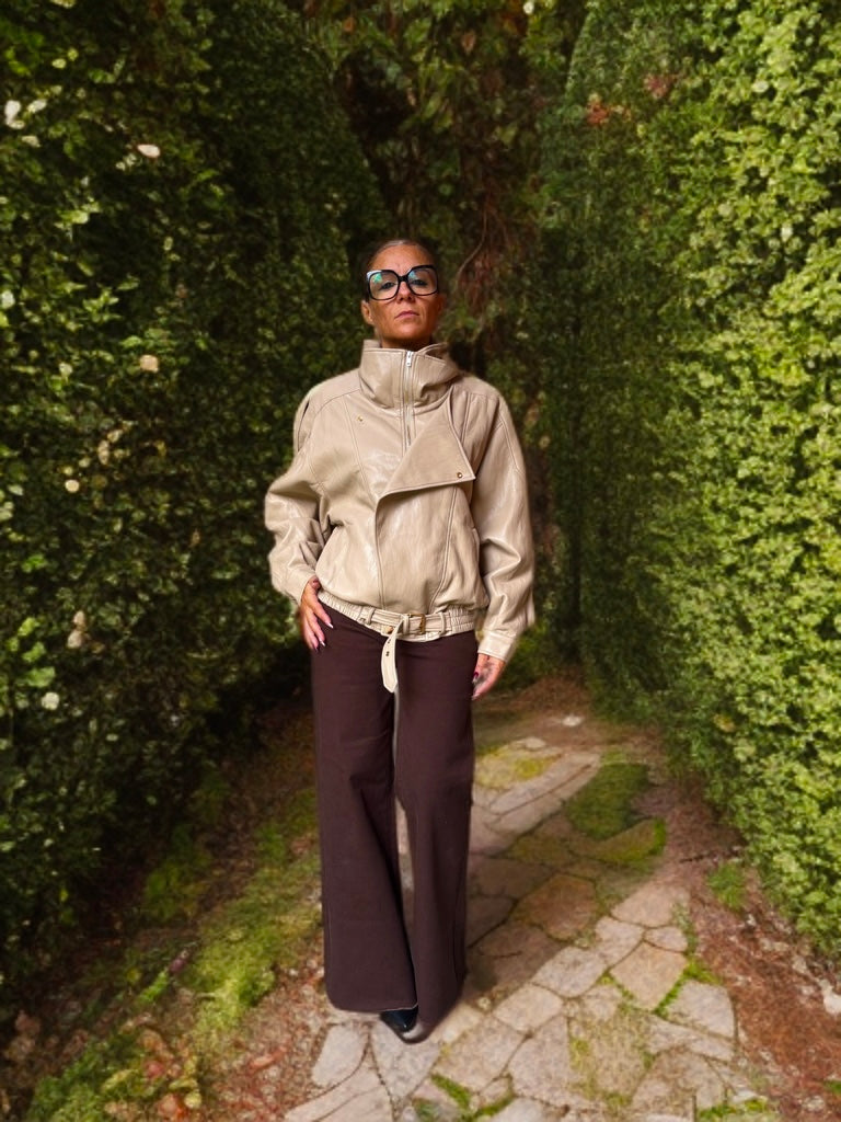 Giacca bomber ecopelle soft touch oversize beige