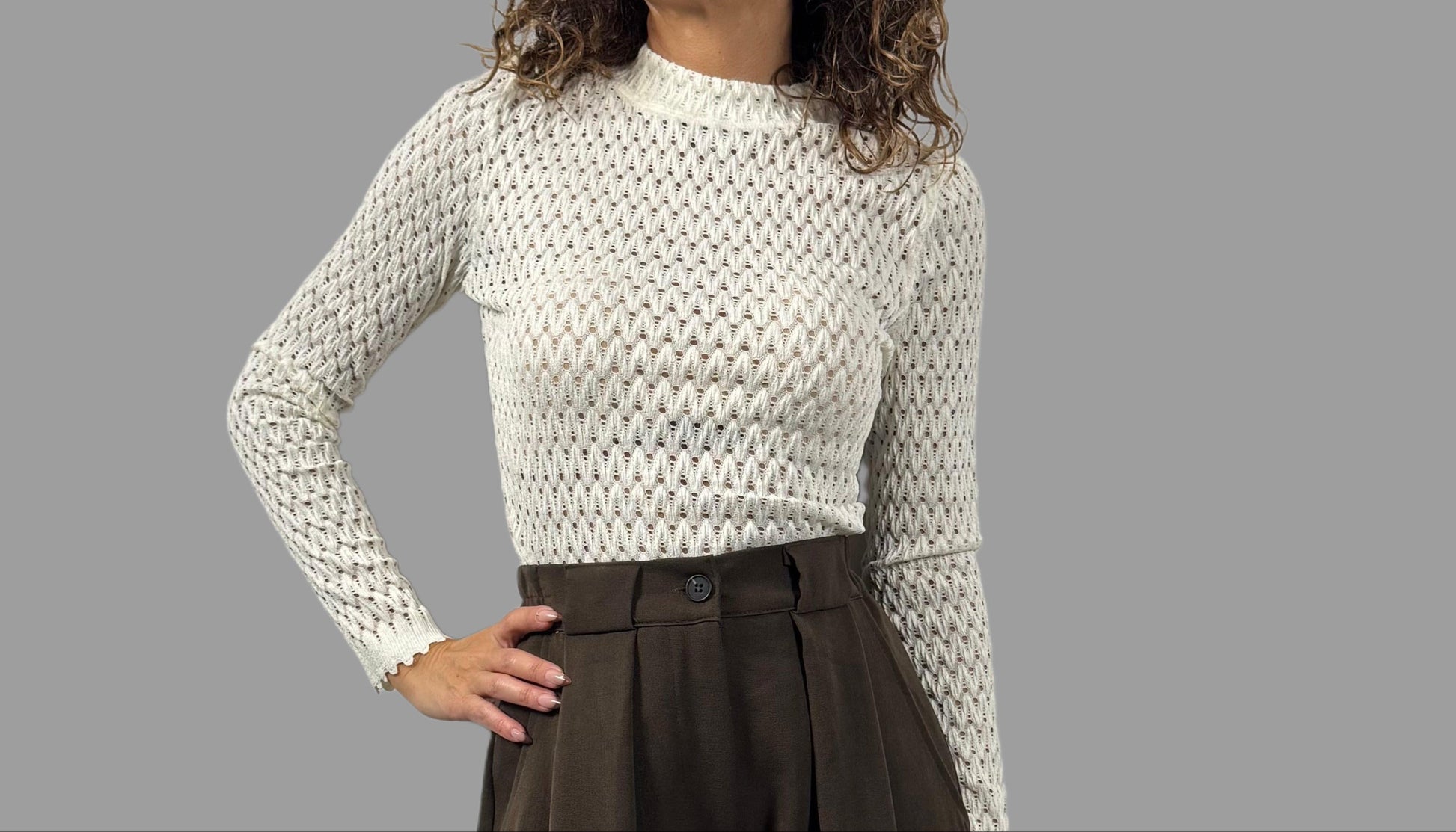 Body traforato panna a maniche lunghe ModaFilo.com modafilo