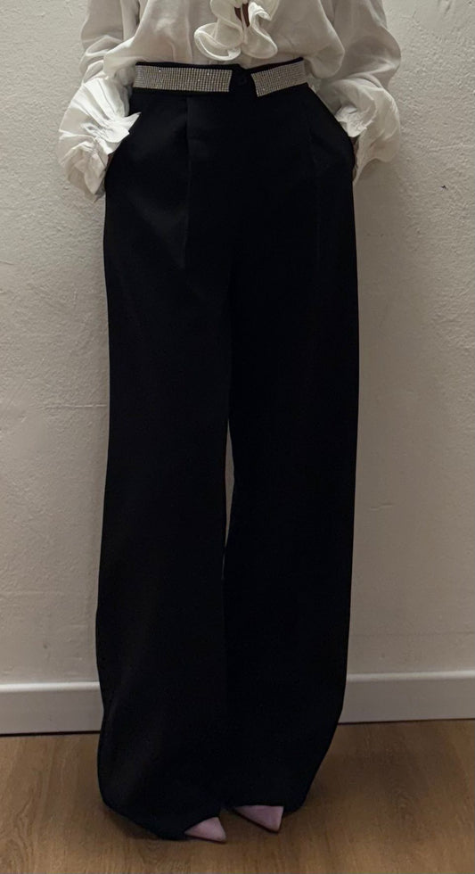 Pantalone palazzo con dettaglio strass