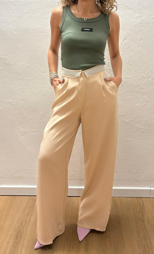 Pantalone palazzo con dettaglio strass