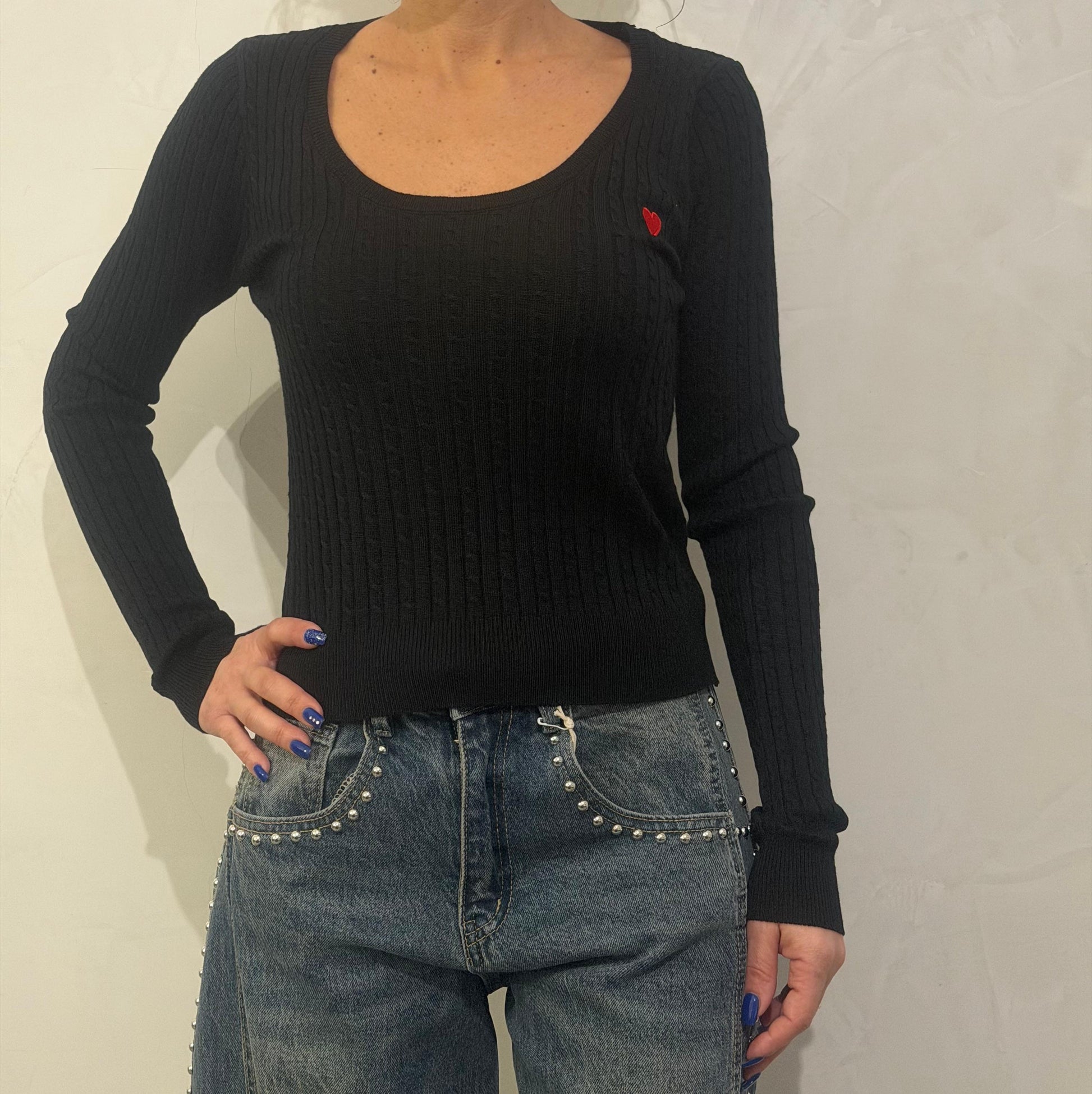 Maglia a trecce con cuore ricamato ModaFilo.com modafilo