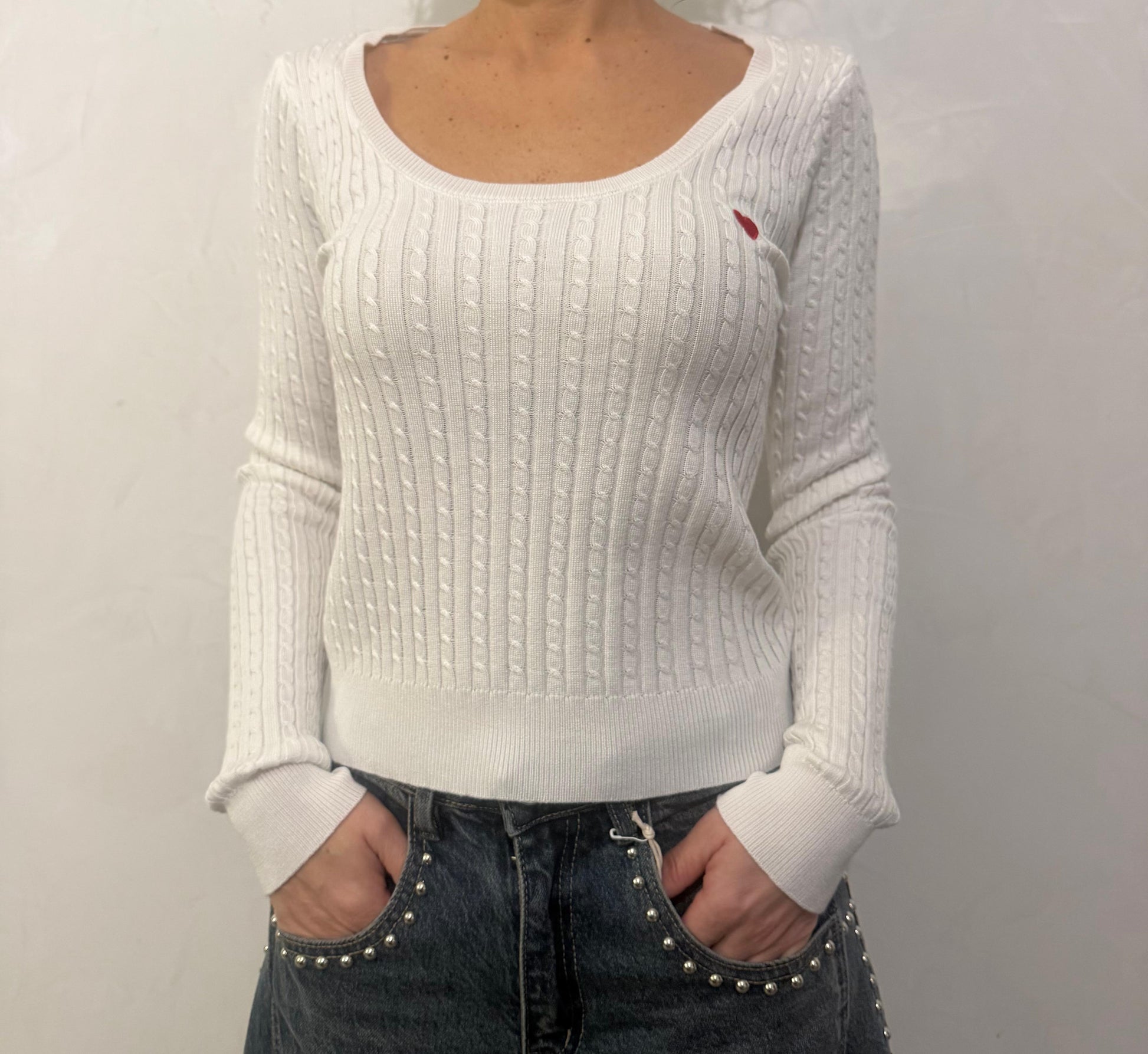 Maglia a trecce con cuore ricamato ModaFilo.com modafilo