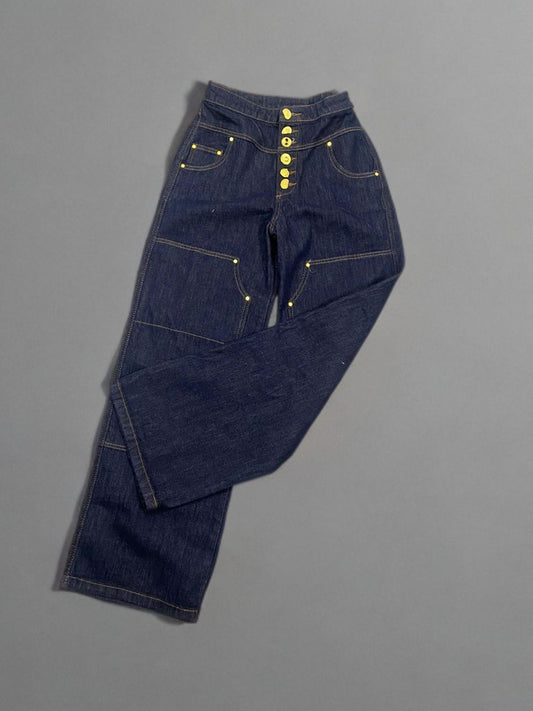 Jeans Wide Leg  con bottoni dorati ModaFilo.com modafilo