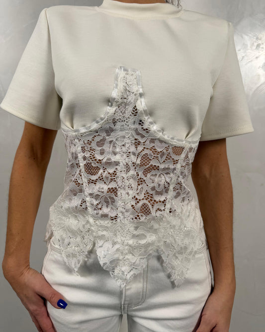 T-shirt in maglia bustier in pizzo - Disponibile in 2 colori ModaFilo.com modafilo