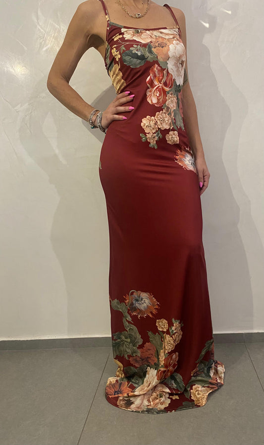 Abito Lungo in lycra con stampa floreale