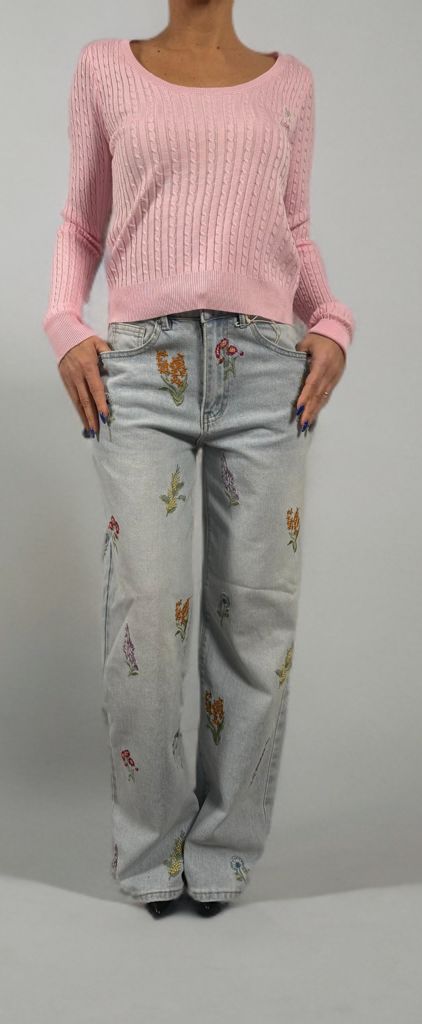 Jeans Wide Leg floreali ModaFilo.com modafilo